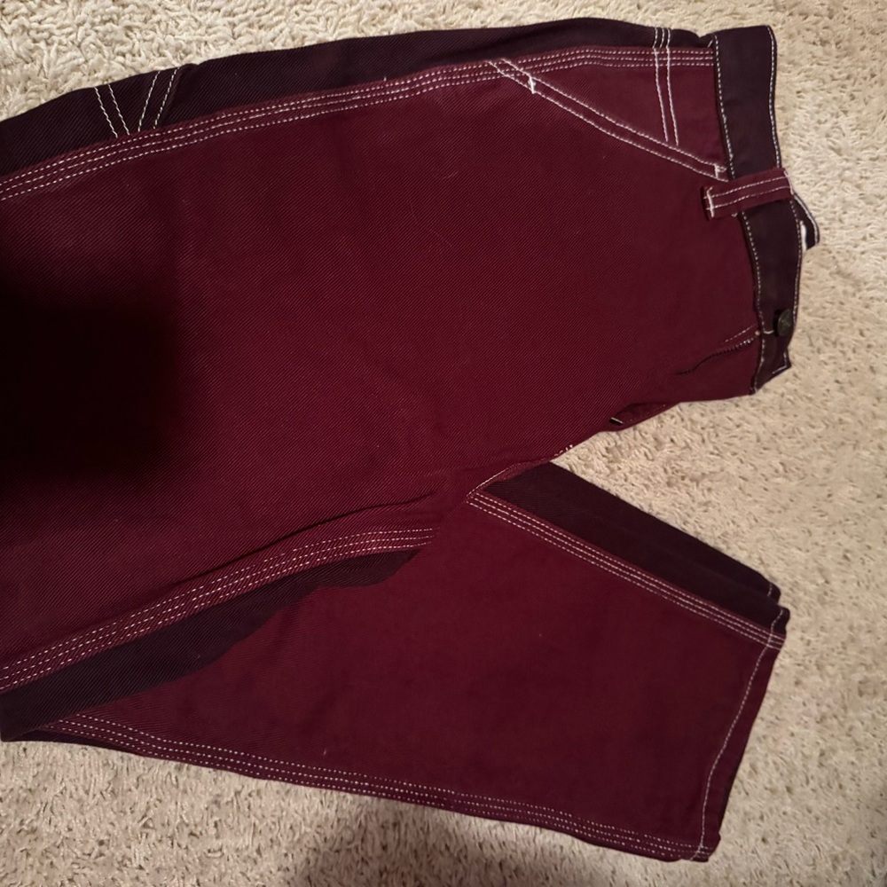 Two-tone Burgundy Cargo Pants with White Stitching